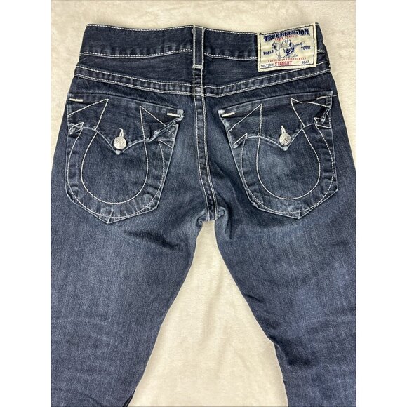 True Religion Jeans Straight Leg Blue Men's Size 31 X 32 Dark Blue Flap Pockets - Picture 12 of 15